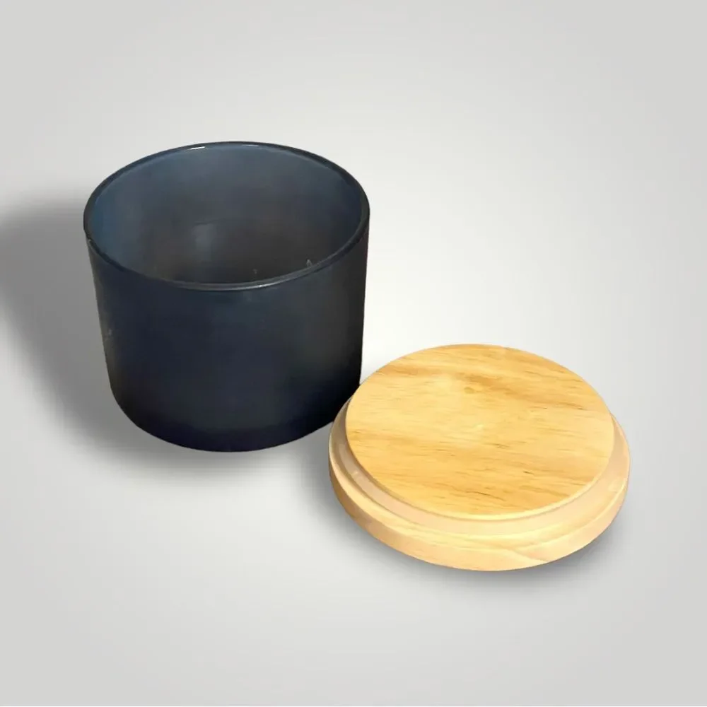 Sapphire Blue Canister with Wooden Flower Painted Sealing Lid 18 oz